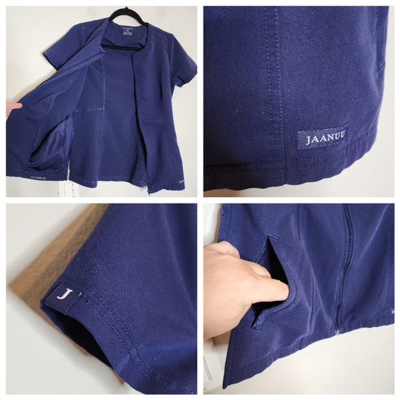 Jaanuu Navy Blue Scrub Set Short Sleeve Zip Top 7-Pocket Cargo Pants Size XS - Picture 16 of 16